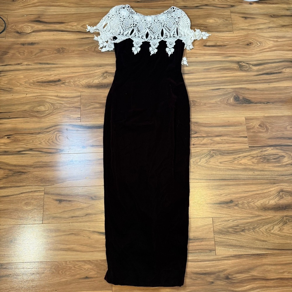 VTG Jessica Scott McClintock Dress Sz 6 Lace Wine Velvet Dark Academia Prom